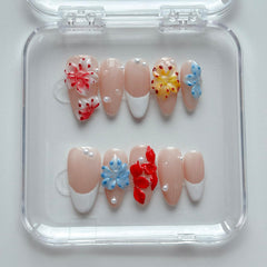 MABKJLF polished pearls and flowers design adds elegant accents to nails.
