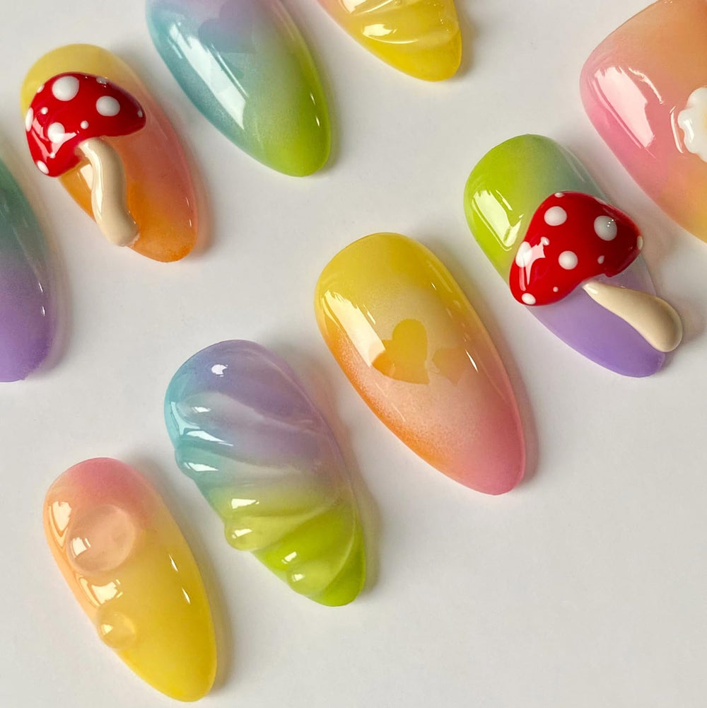 MABKJLF press-on nails with colorful glossy finish for chic daily wear.
