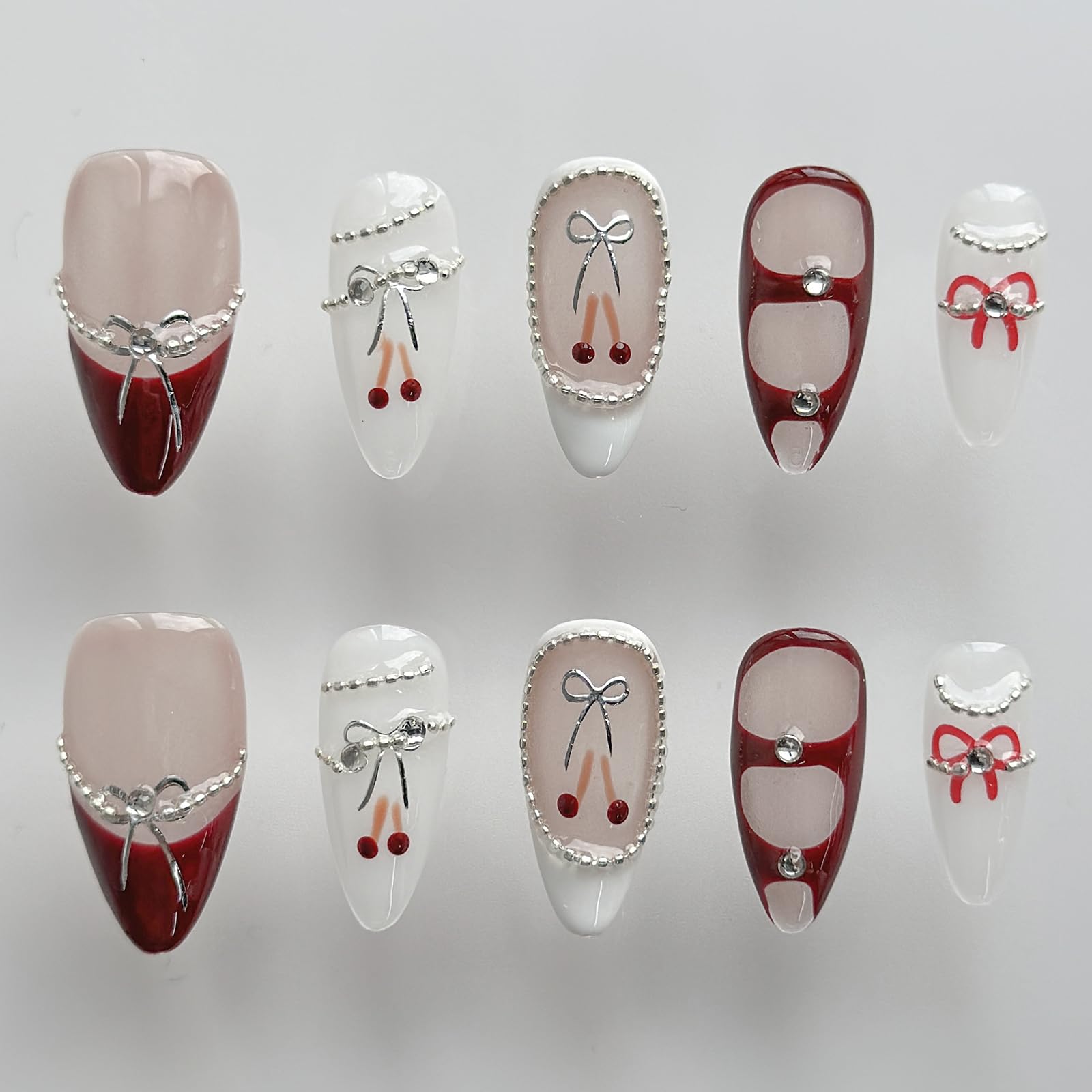 MABKJLF red and white glossy French tip nails for versatile occasions