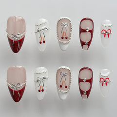 MABKJLF red and white glossy French tip nails for versatile occasions
