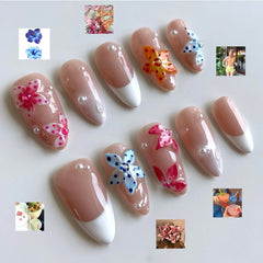 MABKJLF white French tip nails with 3D designs for chic at-home nail art.