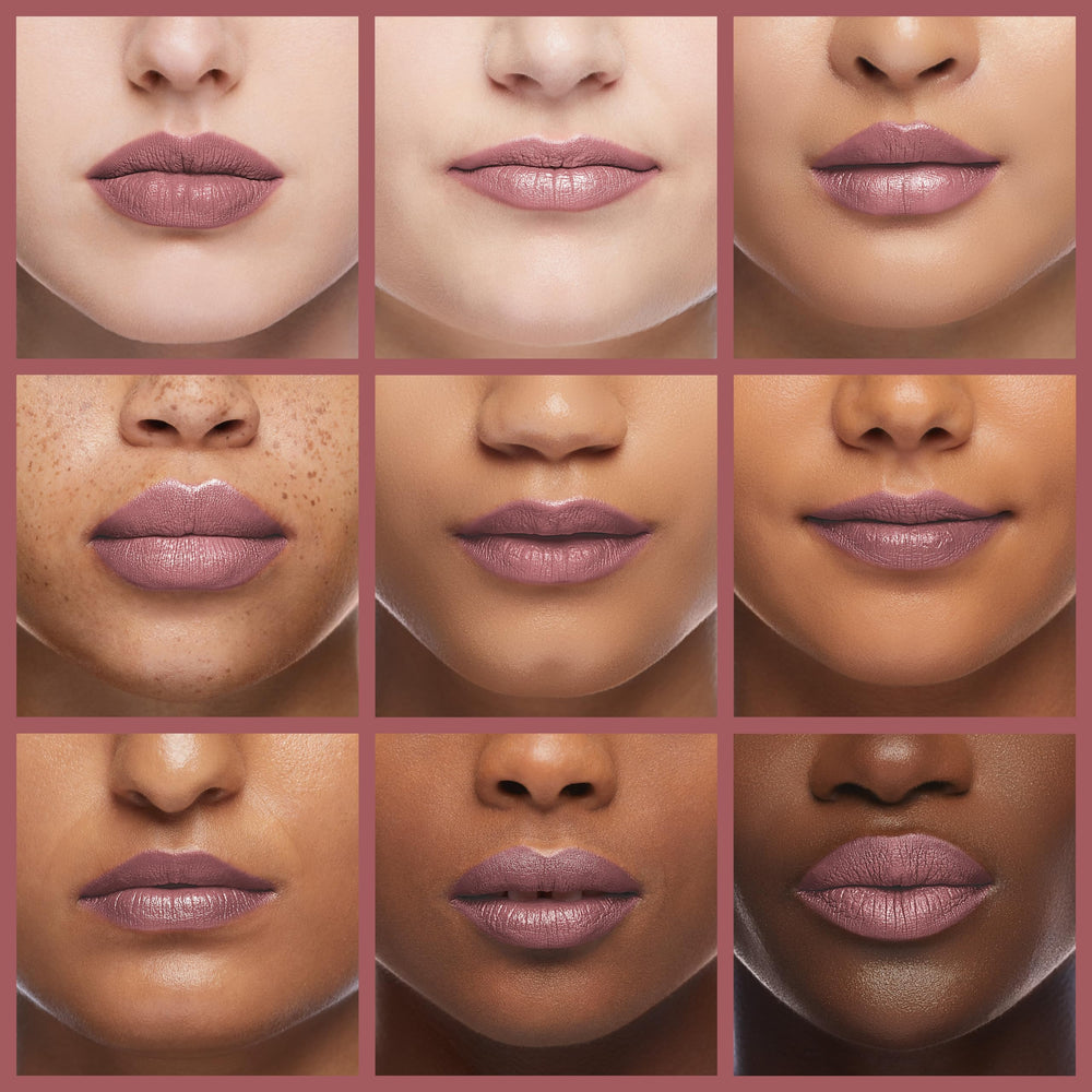 MAC Amplified Creme Lipstick Blankety on lips offers versatile day-to-night color