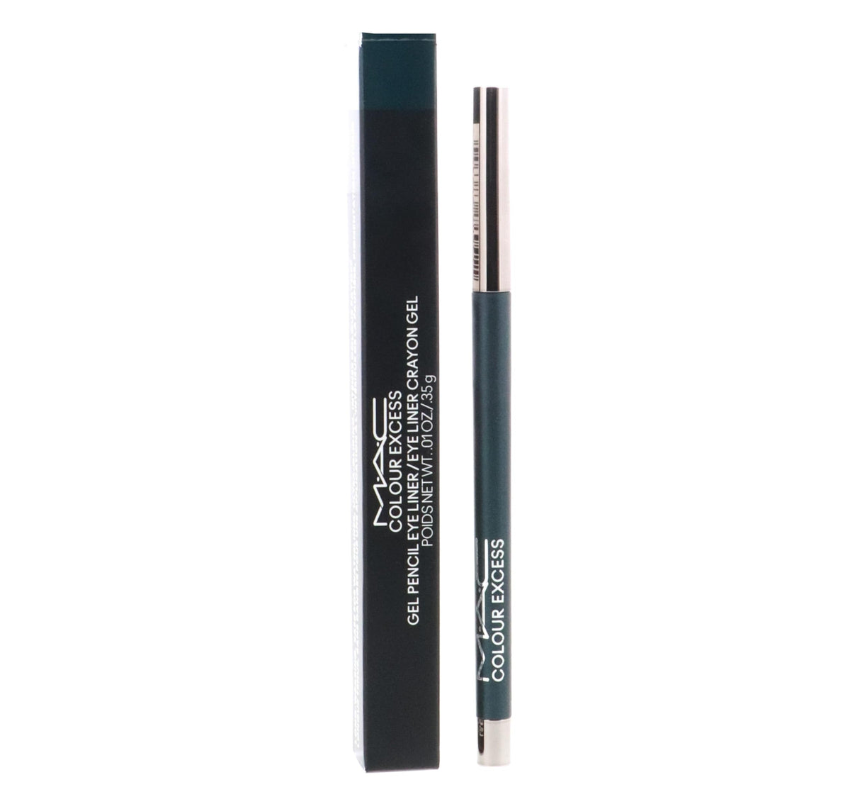 MAC Colour Excess Gel Pencil Eye Liner Hell-Bent packshot showing black base with iridescent pearls for dimensional eyes