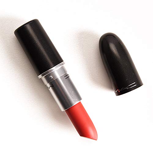 MAC Dangerous orange-red matte lipstick swatch on skin showing bold color payoff