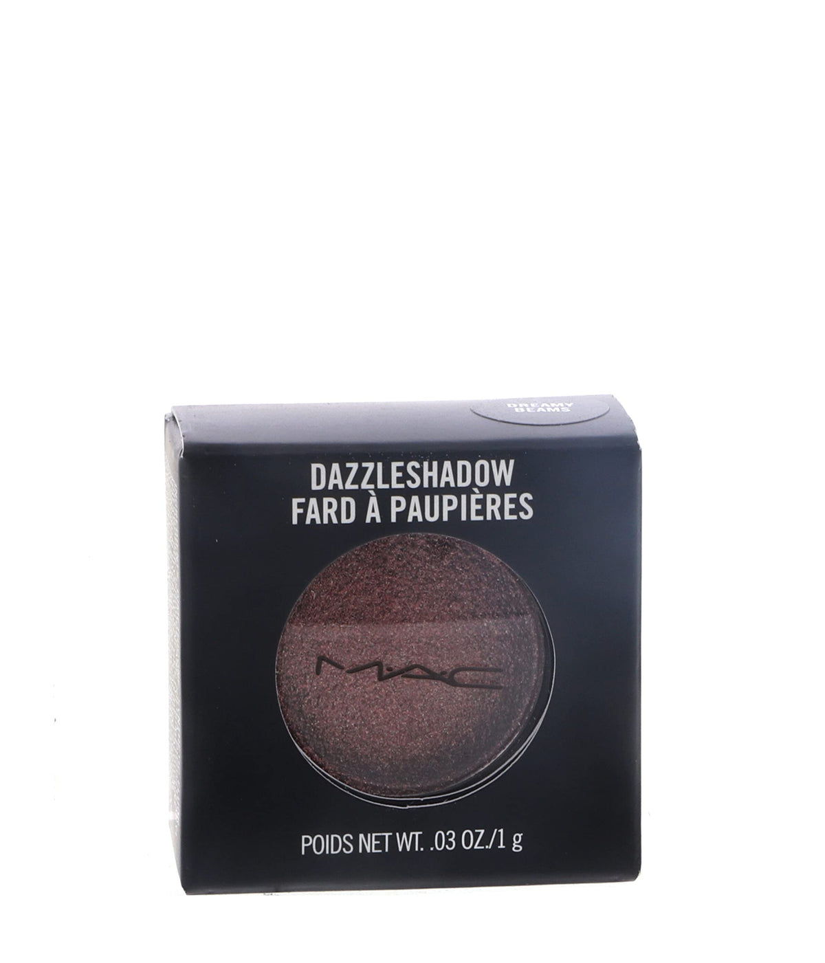 MAC Dazzleshadow Dreamy Beams swatch shows rich pigment with a shimmering finish for bold lids.