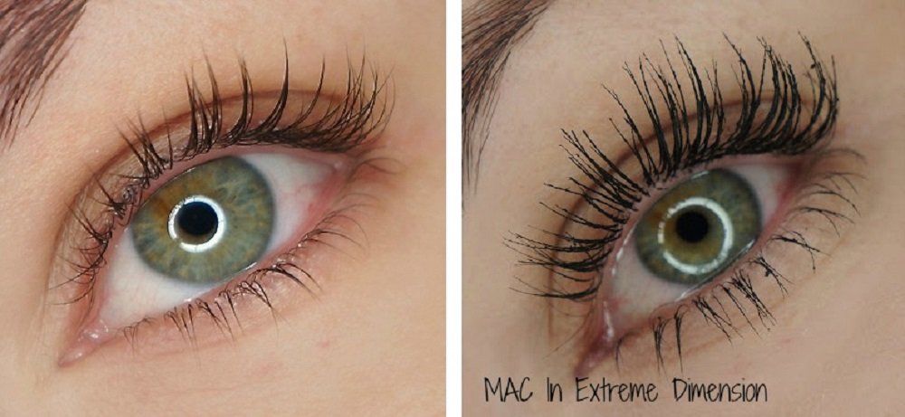 Lashes before and after using MAC Extreme Dimension 3D mascara.