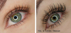 Lashes before and after using MAC Extreme Dimension 3D mascara.