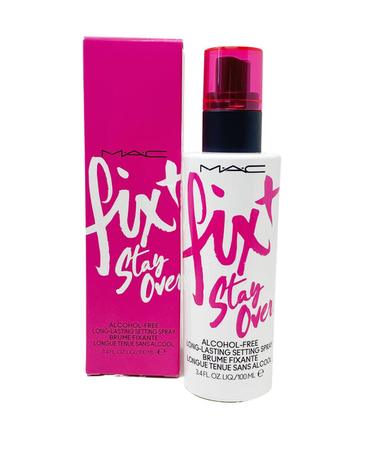 MAC Fix+ Stay Over setting spray bottle hydrates and locks makeup for all-day wear.
