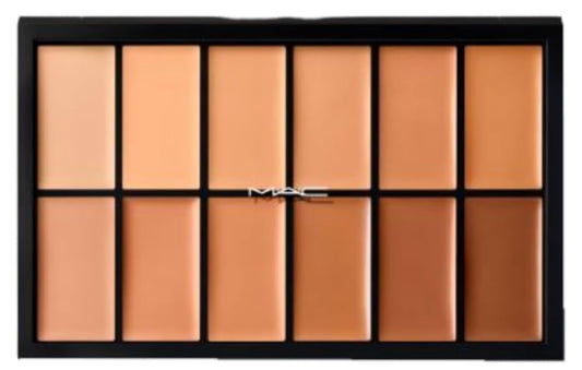 MAC Full Coverge Foundation 12 Pro Palette open panels show diverse shades for precise color matching.