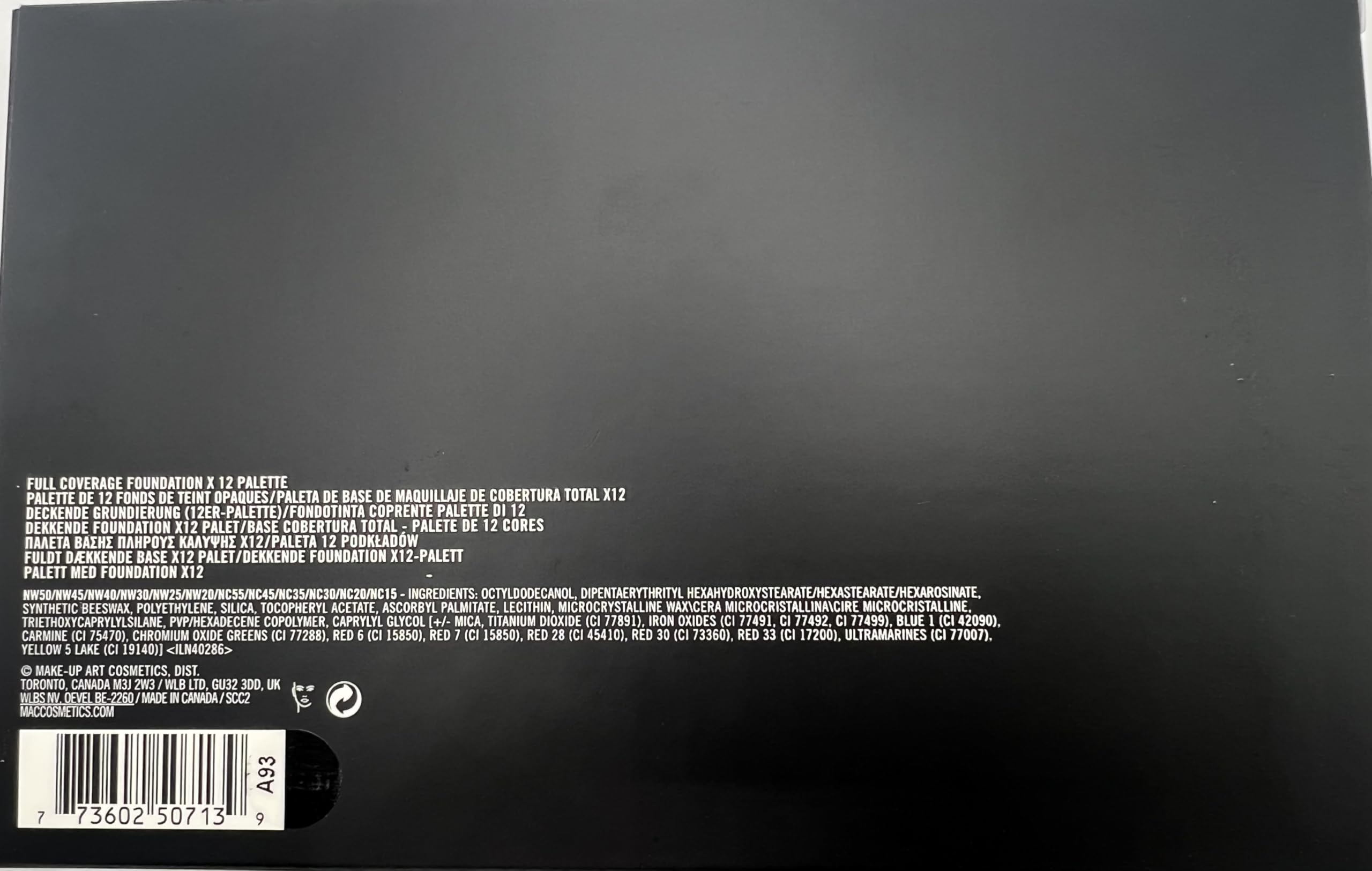 MAC Full Coverge Foundation 12 Pro Palette shade range demonstrates options for sheer to full coverage.