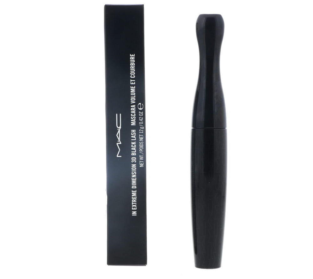 MAC In Extreme Dimension 3D Black Lash Mascara bottle close-up highlighting bold volume potential.