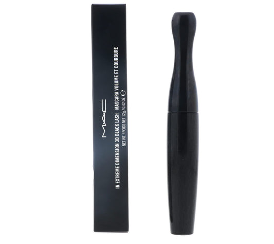 MAC In Extreme Dimension 3D Black Lash Mascara bottle close-up highlighting bold volume potential.
