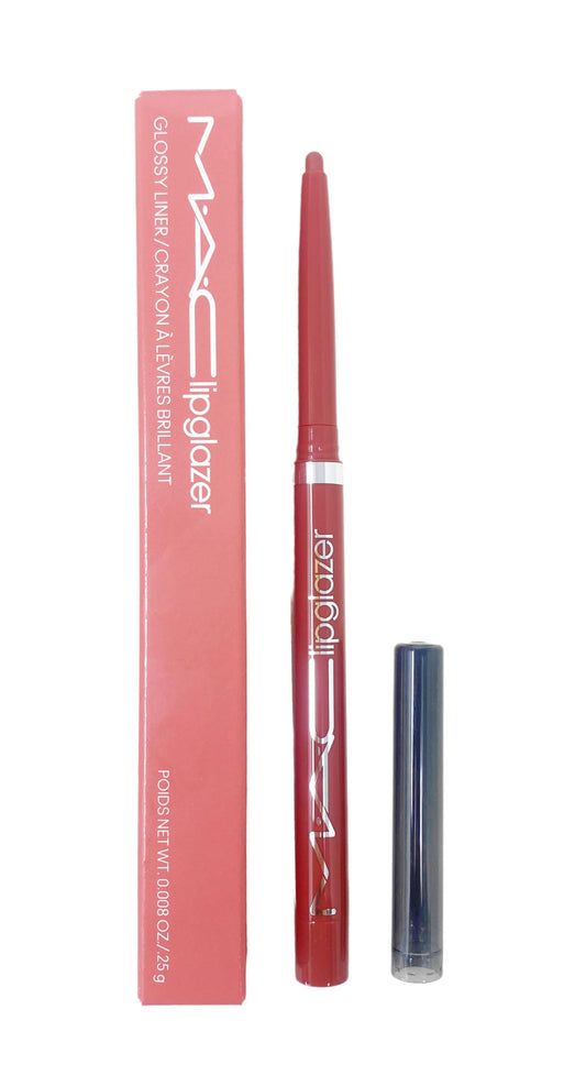 MAC Lipglazer glossy liner Velvet Teddy close-up showing defined lips with soft shine