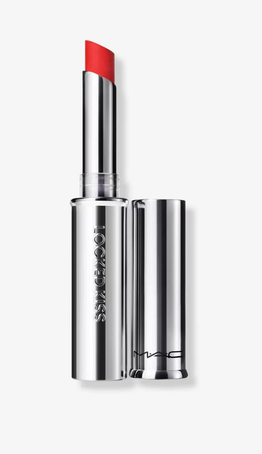 MAC Locked Kiss 24 Hour Lipstick Gutsy packaging close-up highlighting premium matte finish
