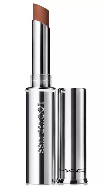 MAC Locked Kiss 24HR Lipstick 65 Posh on-pack shot shows long-wear matte color