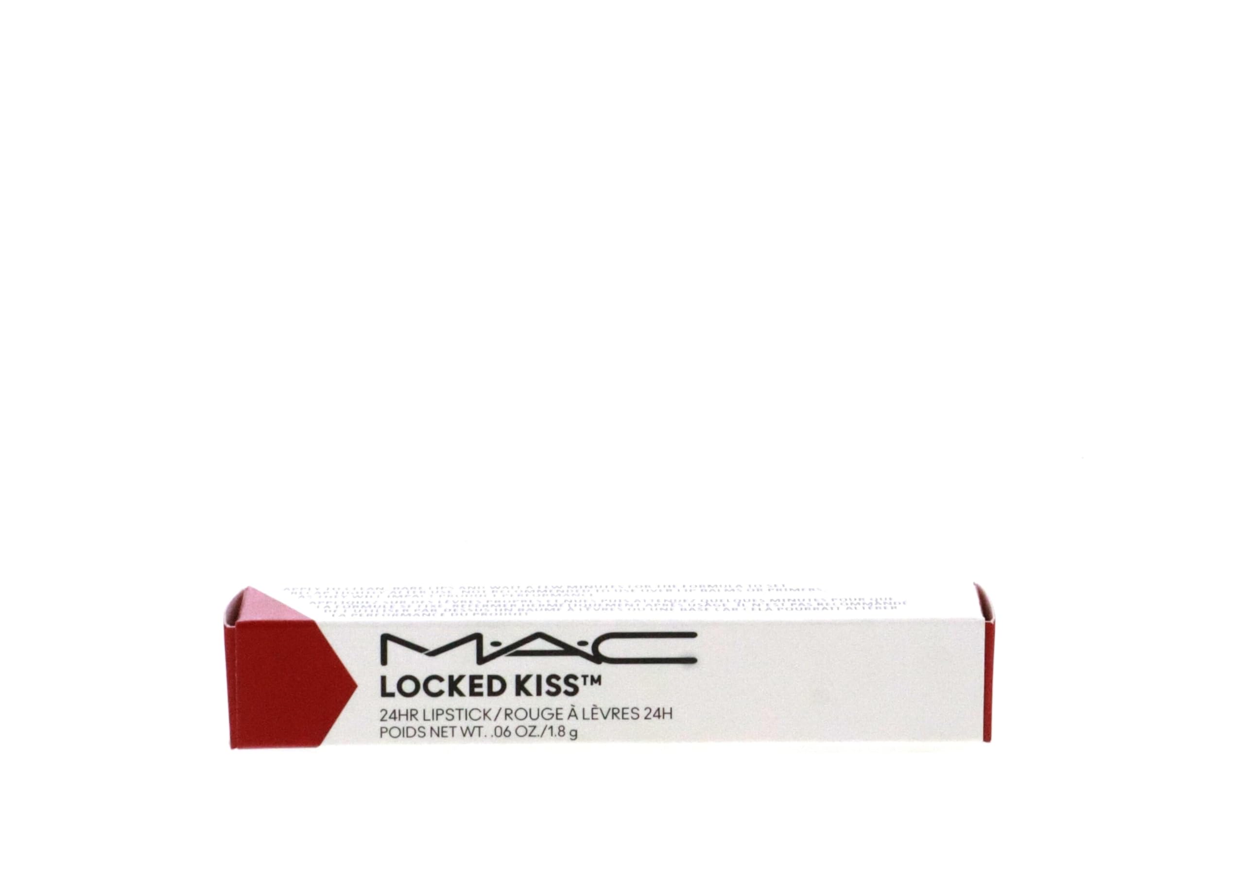 MAC Locked Kiss 24HR lipstick 95 Vicious packaging; compact case for on-the-go use.