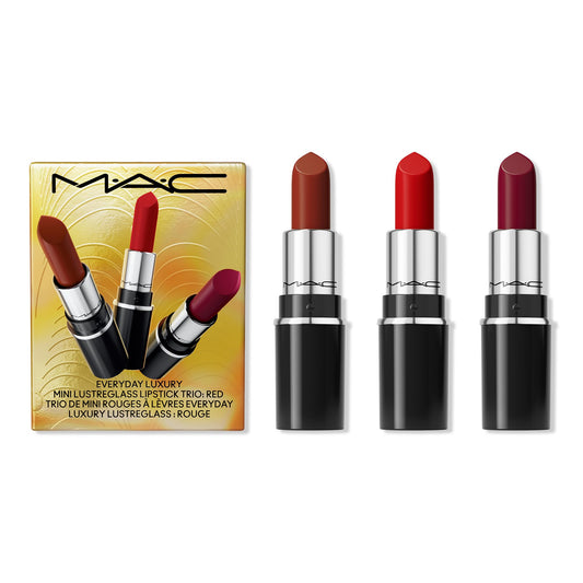 MAC Mini Lustreglass Cherish Me — portable red shade for on-the-go touch-ups.