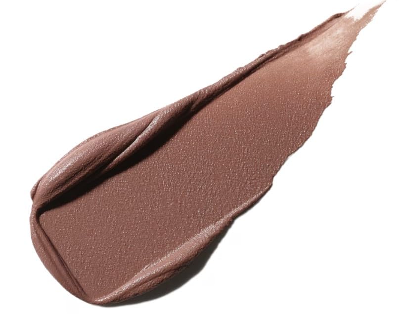MAC Powder Kiss Lipcolour Buffiest on-lip swatch reveals midtone nudey pink shade.