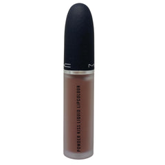 MAC Powder Kiss Lipcolour Buffiest packaging shot highlights sleek bottle for on-the-go use.