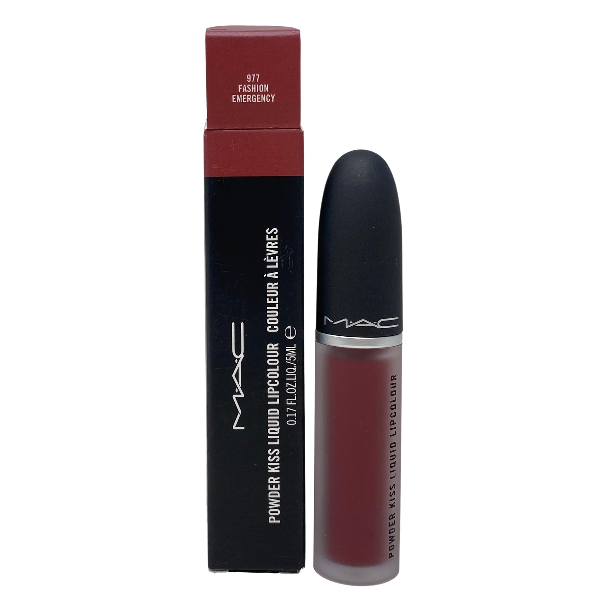 MAC Powder Kiss Liquid Lipcolour Fashion Emergency swatch reveals rose-brown tone