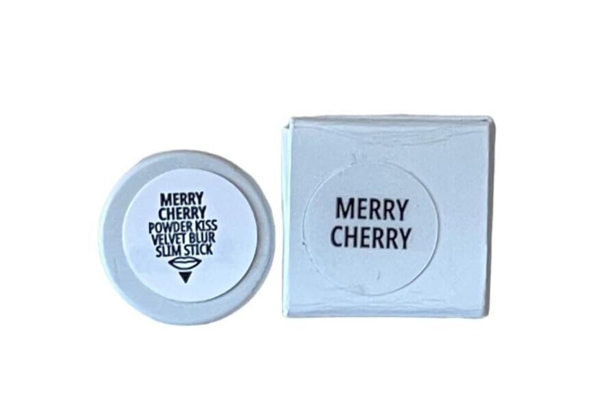 MAC Powder Kiss Velvet Blur Merry Cherry on lips delivers opaque color with comfortable wear
