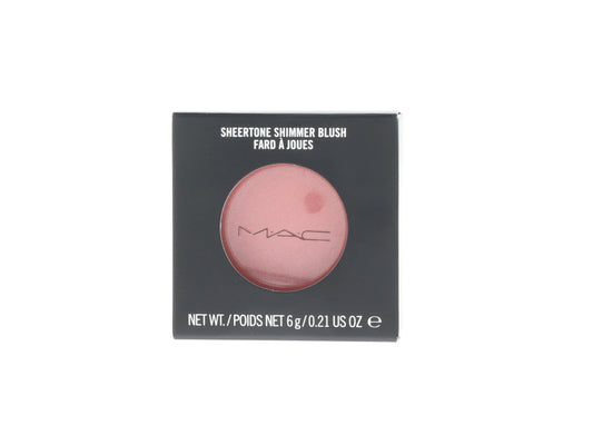 MAC Sheertone Shimmer Blush Peachykeen compact shows sheer glow for everyday warmth.