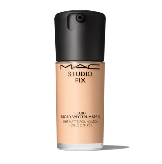 MAC Studio Fix Fluid bottle showing a natural soft-matte finish and long wear
