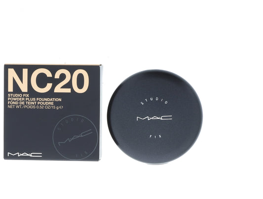 MAC Studio Fix Powder Plus NC20 swatches show warm, light shade match.