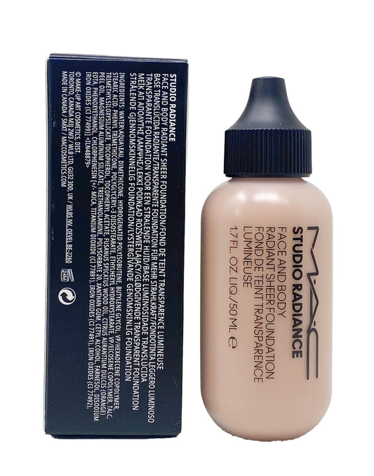 MAC Studio Radiance Foundation swatch in W4 Rosy Beige with rosy undertone.