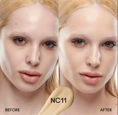 MAC Studio Radiance Serum Powered Foundation NC11 closeup shows smooth application.