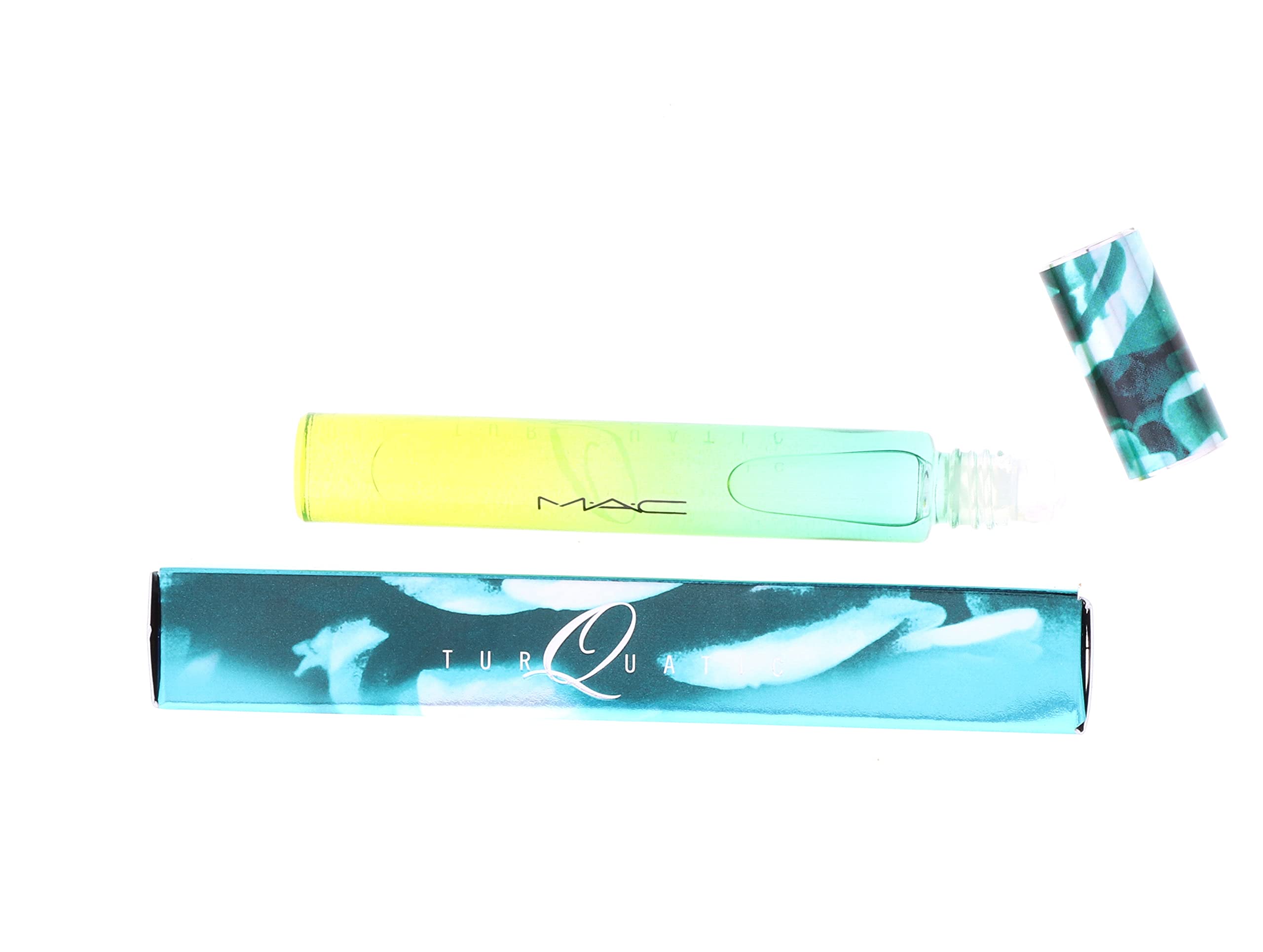MAC Turquatic Rollerball 6ML bottle closeup shows sleek bottle for everyday refresh.