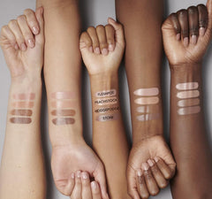 MAC Ximal Sleek Satin Lipstick 836 Fleshpot on lips in warm nude tone under soft lighting