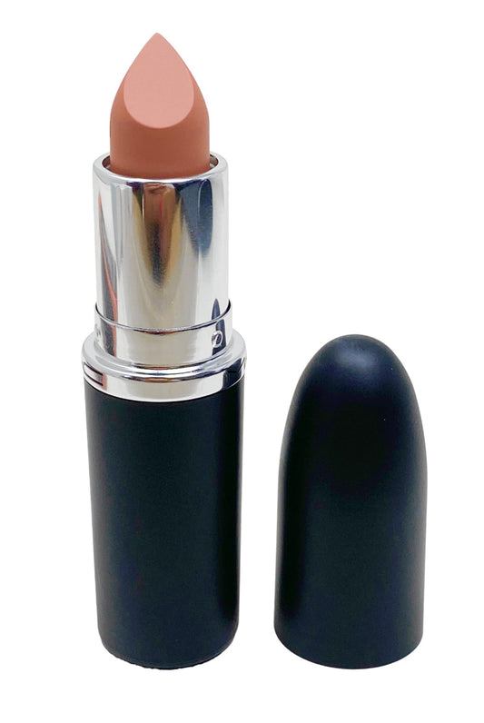 MAC Ximal Sleek Satin Lipstick 836 Fleshpot swatch shows pigment-rich long-lasting color