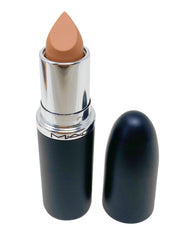 MAC Ximal Sleek Satin Lipstick 837 Peachstock swatch highlighting pigment-rich color and satin finish.