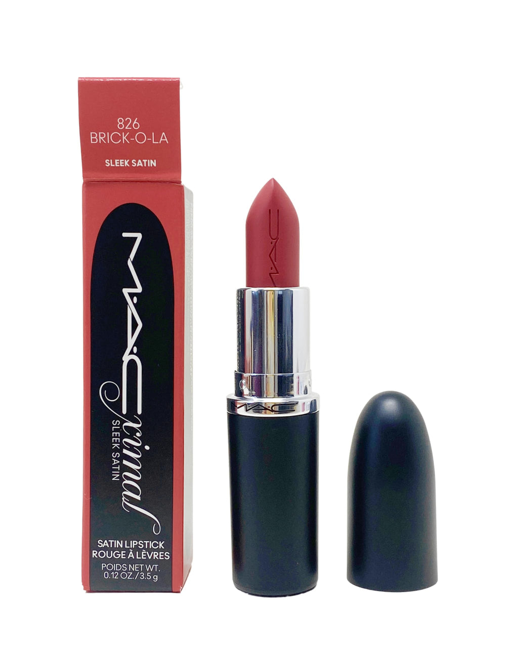 MAC Ximal Sleek Satin Lipstick Brick-O-La cap with rich, long-wearing color.