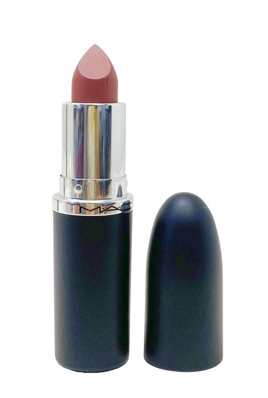 MAC Ximal Satin Lipstick swatch reveals creamy, pigment-rich color on skin