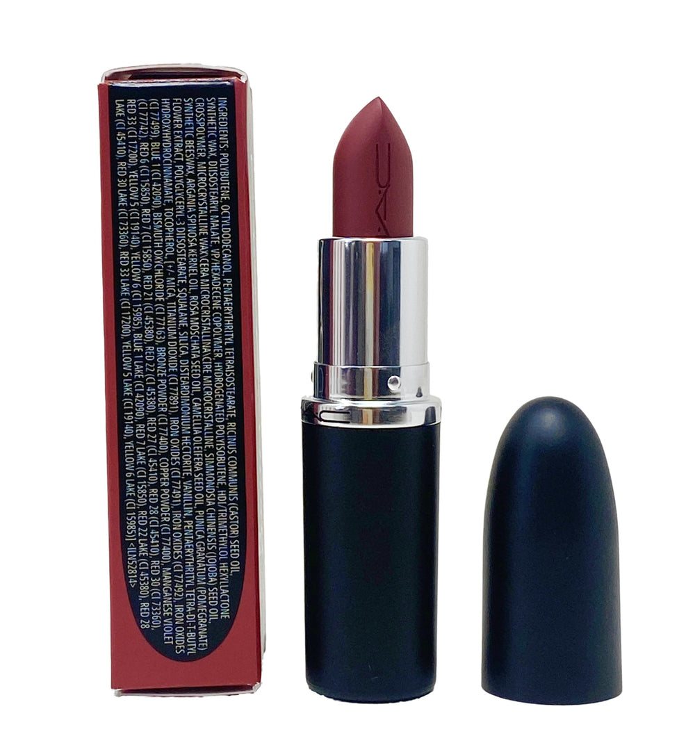 MAC Ximal Sleek Satin Lipstick Del Rio swatch reveals pigment-rich, long-lasting finish.