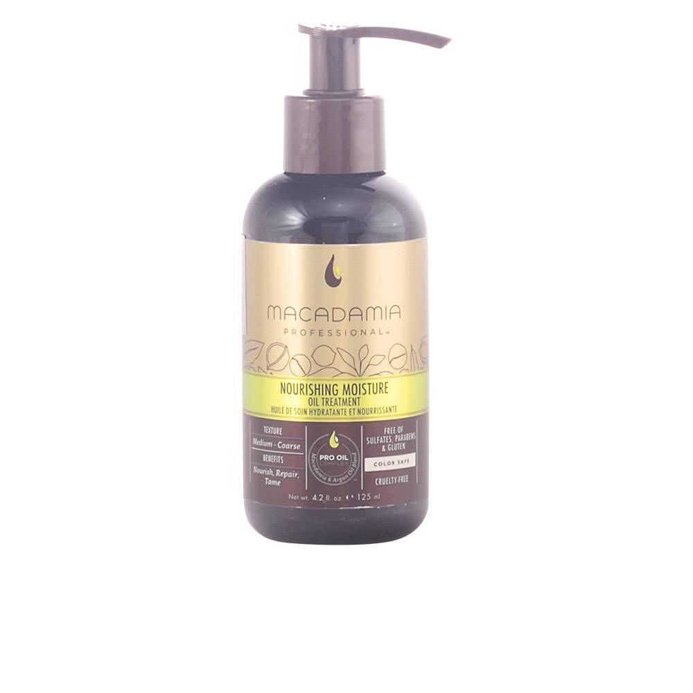 Macadamia Professional Nourishing Repair Oil bottle pour for frizz control and UV protection.