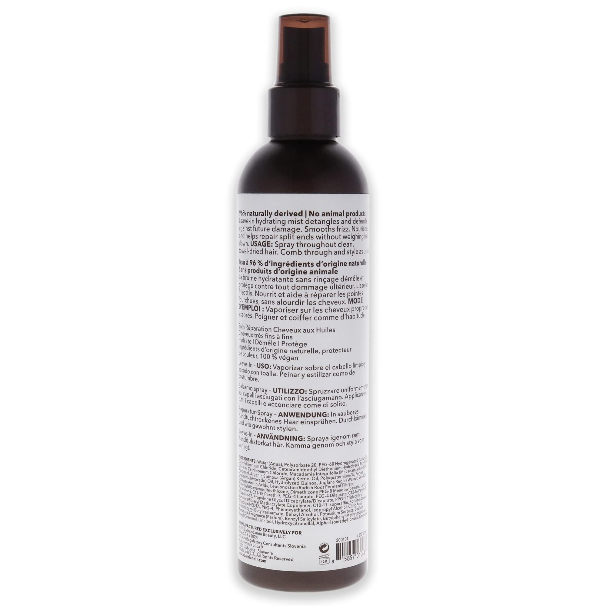 Macadamia Professional Pecan Leave-In Mist being applied to damp hair for detangling