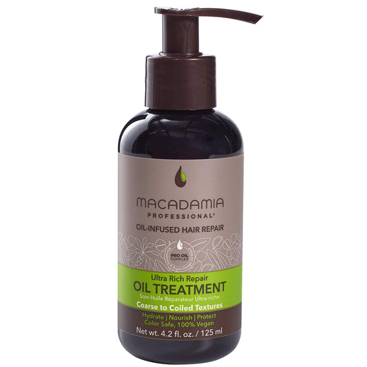 Macadamia Professional Ultra Rich Oil bottle delivering instant nourishment to dry hair.
