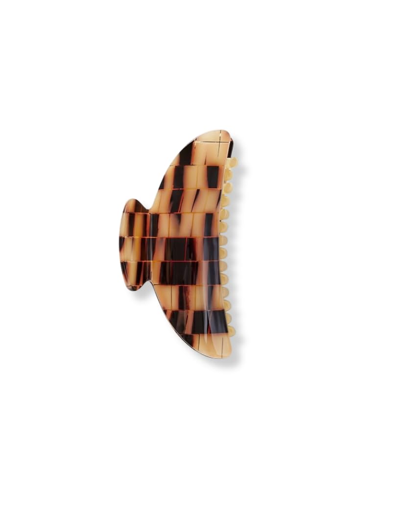 MACHETE MIDI Heirloom Blonde Checker close-up shows secure grip and premium Italian acetate.