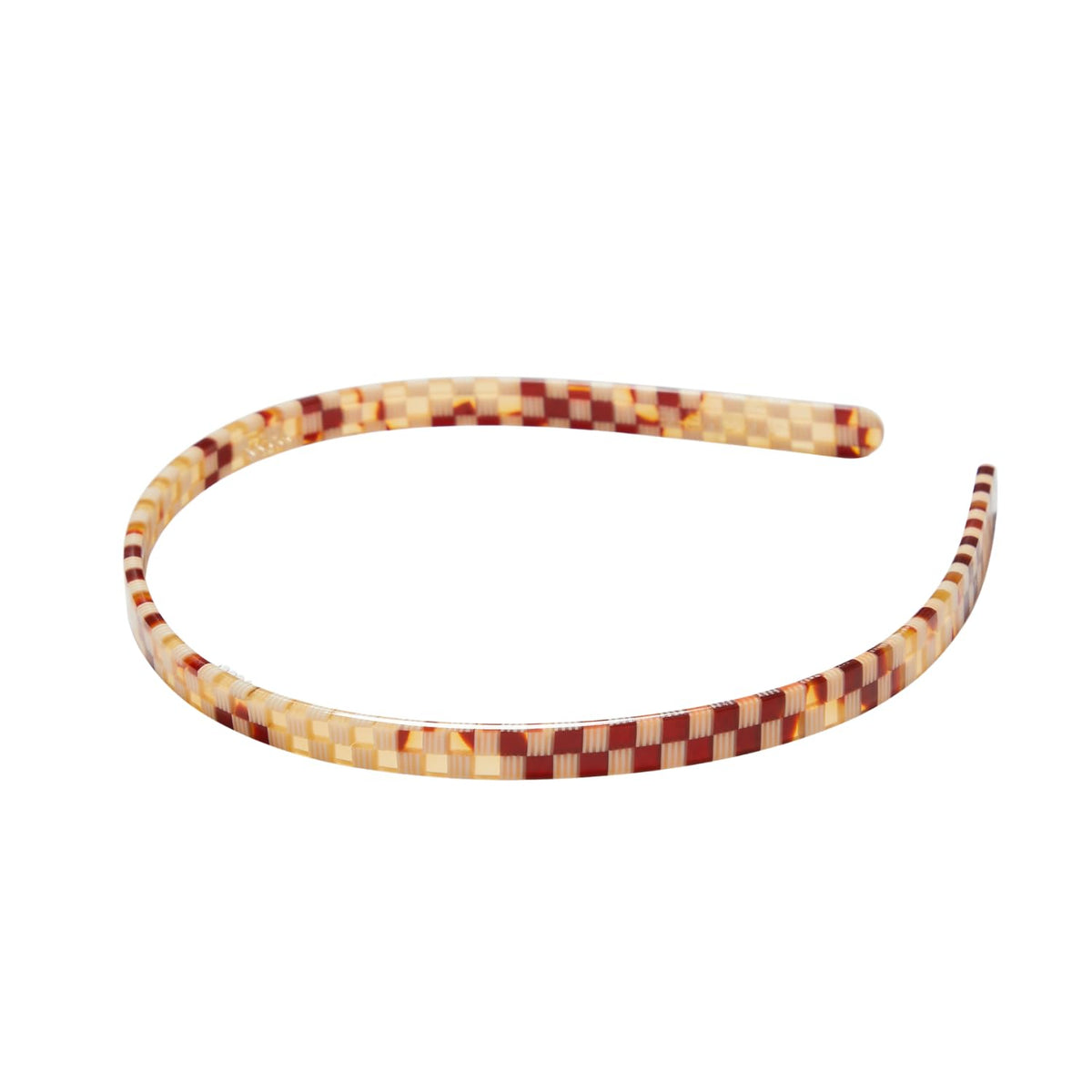 MACHETE ultralight headband in tortoise checker secures all-day hold.