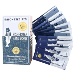 MACKENZIE'S Fisherman Hand Scrub travel packaging close-up for portable cleanliness.