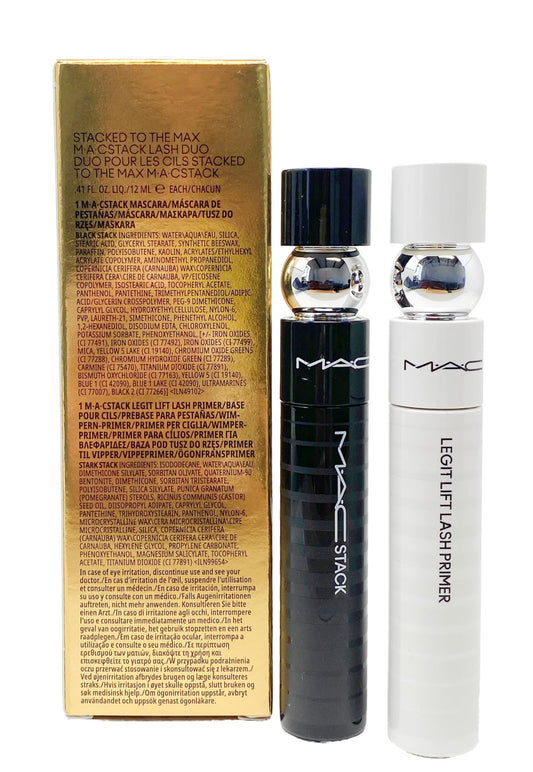 MACStack Legit Lift Primer tube close-up emphasizes lash lift and all-day hold