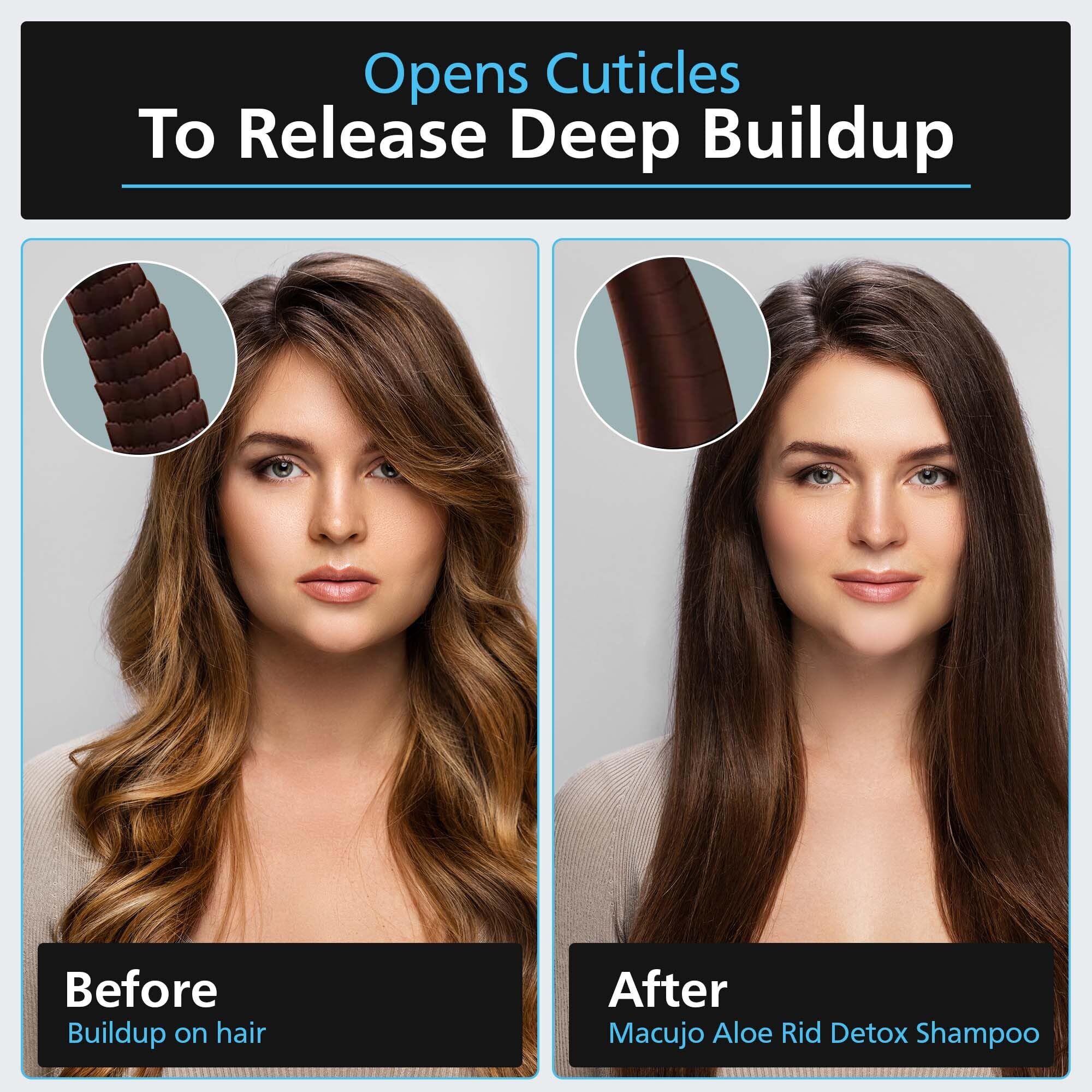 Macujo Aloe Rid detox shampoo box indicating phone support information