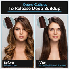 Macujo Aloe Rid detox shampoo box indicating phone support information