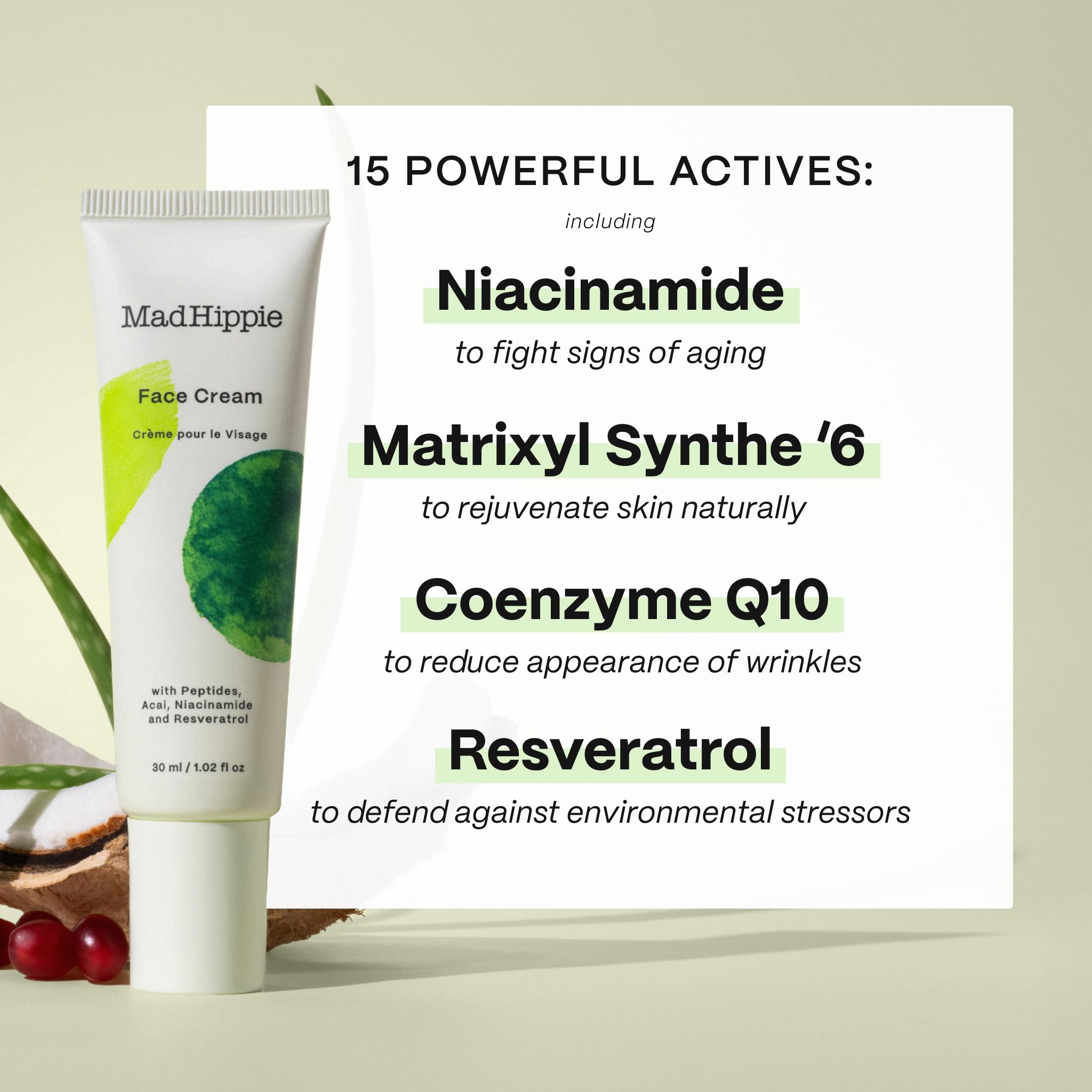 Spread of Mad Hippie Face Cream texture on skin highlights quick absorption