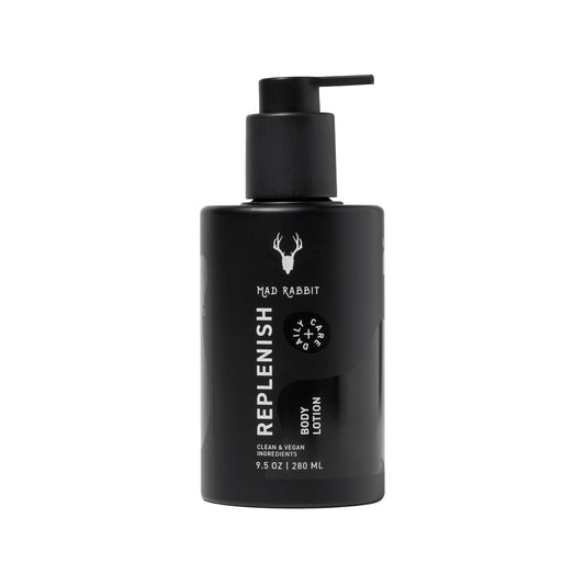 Mad Rabbit Replenish lotion bottle front view for fragrance-free daily hydration