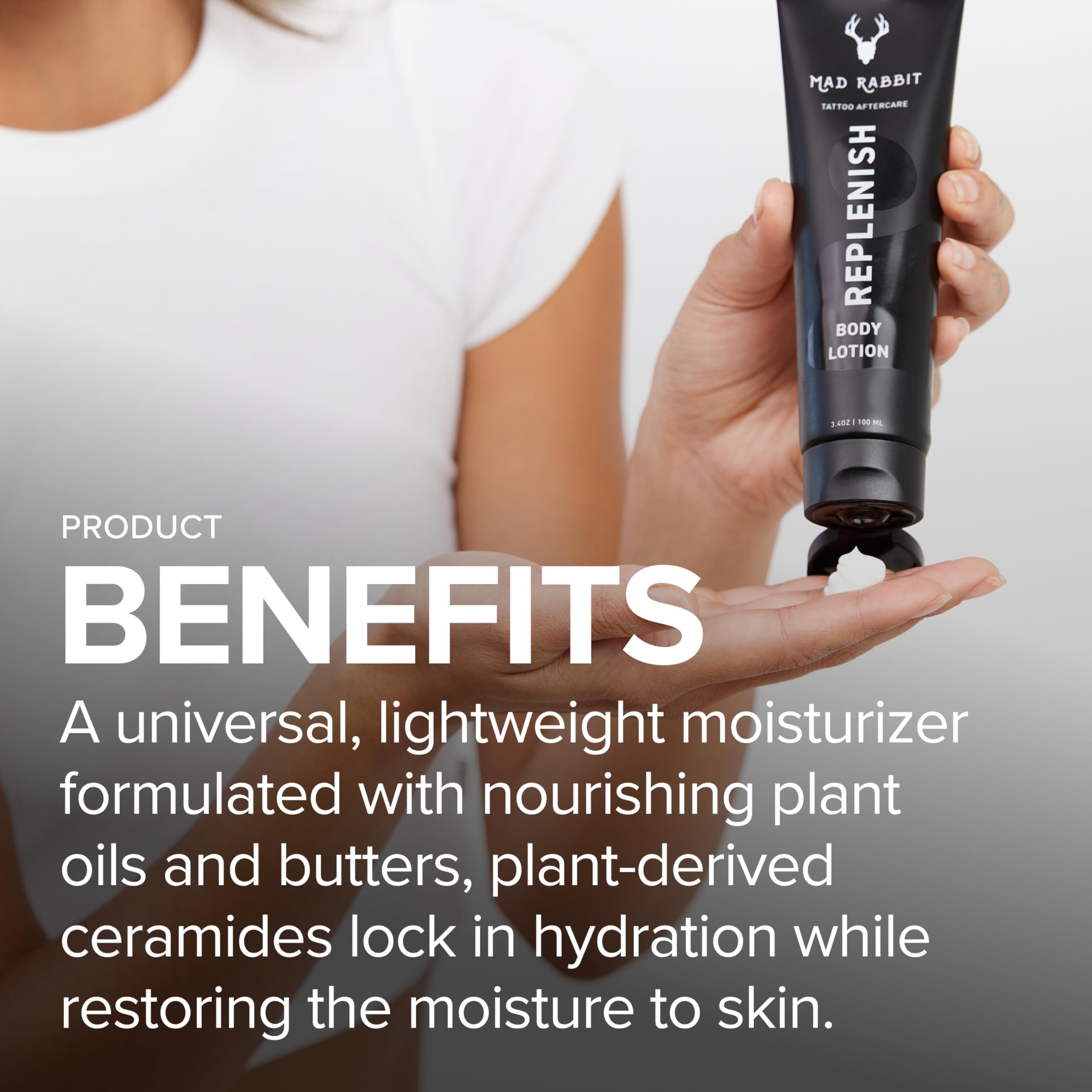 Spread of Mad Rabbit Replenish on skin demonstrating quick absorption