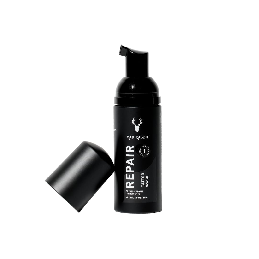Mad Rabbit Tattoo Aftercare Soap bottle showing gentle, fragrance-free cleanse for new tattoos.